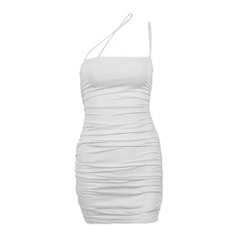 製訂斜肩吊帶連身裙   個人設計褶皺修身迷你短裙  連身裙中心 SKCS028 製訂斜肩吊帶連身裙   個人設計褶皺修身迷你短裙  連身裙中心 SKCS028